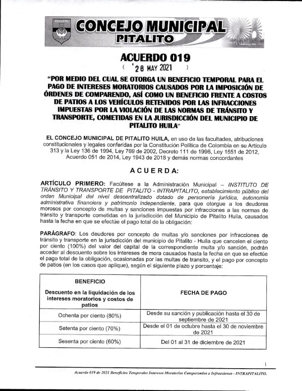 Acuerdo 019 2021 Concejo Municipal De Pitalito 7230